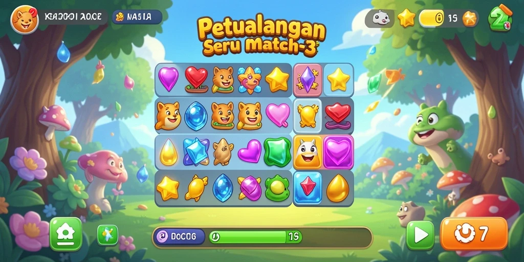 Gameplay Match-3 yang seru dan penuh warna di 6CF.