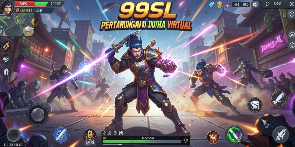 Tangkapan layar utama 99SL menampilkan pertarungan intens karakter yang seru.
