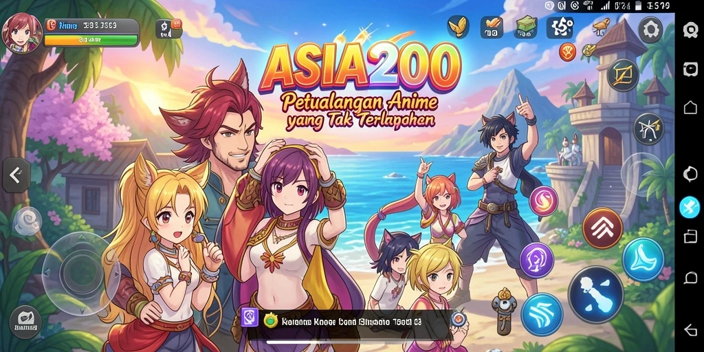 Gameplay ASIA200 dengan karakter Anime yang berwarna-warni dan dinamis.
