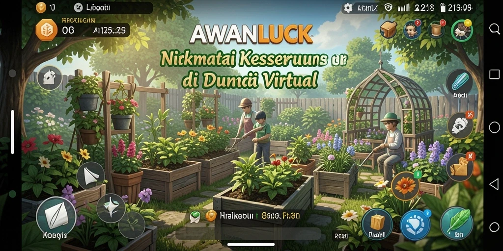 Tangkapan layar gameplay AWANLUCK yang menunjukkan lahan pertanian yang indah.
