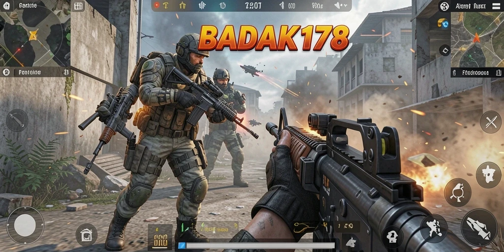 Tangkapan layar penuh aksi dalam permainan FPS BADAK178.