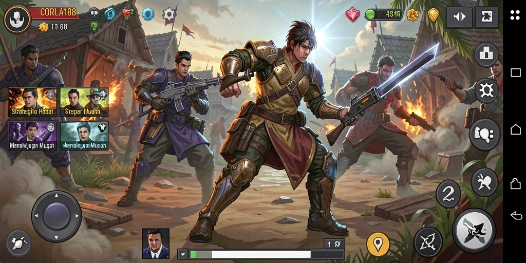 Tangkapan layar gameplay CORLA188 yang menampilkan taktik pertempuran yang mendebarkan.