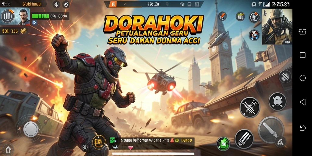 Screenshot utama DORAHOKI menampilkan karakter bertarung dalam aksi mendebarkan.