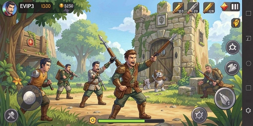 Tampilan gameplay menarik dari EVIP3 dengan mekanik Idle yang intuitif.
