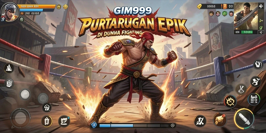 Screenshot GIM999 menampilkan aksi pertarungan seru dengan karakter khas.