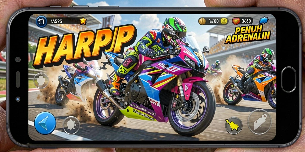 Screenshot utama HARAPJP menampilkan adrenalin balap motor yang mendebarkan.