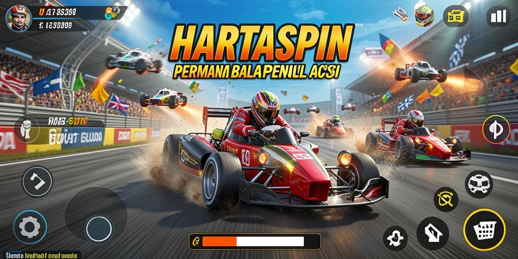 Tampilan gameplay HARTASPIN yang mendebarkan saat balapan.
