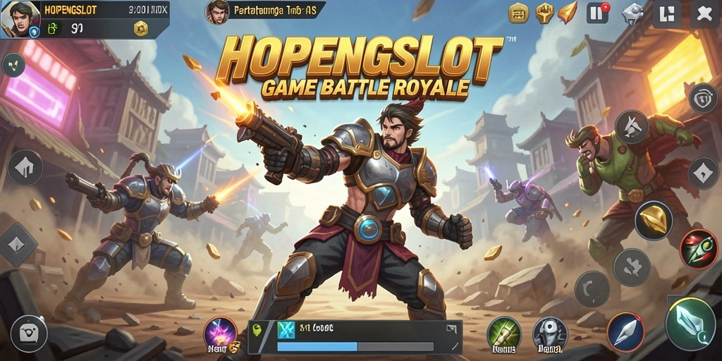 Screenshot HOPENGSLOT menampilkan pertarungan seru di medan perang Battle Royale.