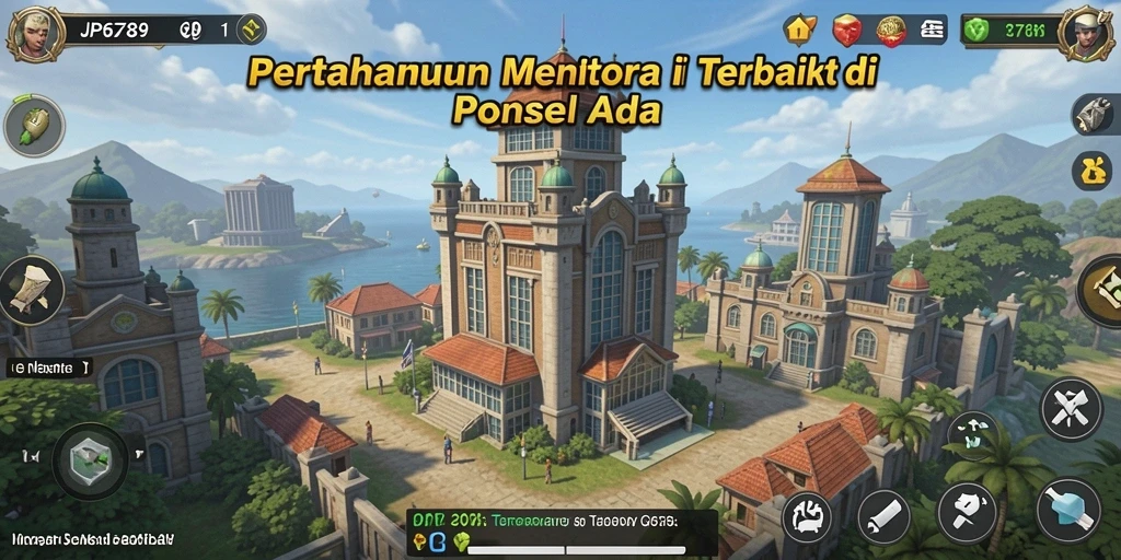 Tampilan gameplay JP6789 dengan menara pertahanan yang strategis.