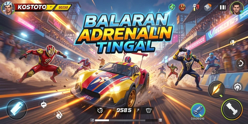 Tampilan gameplay menegangkan dari KOSTOTO yang penuh aksi balapan.