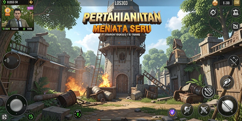 Screenshot gameplay menampilkan serangan menara yang epik dan strategi pertahanan.