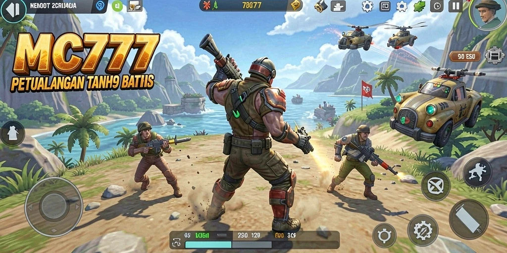 Tampilan gameplay intens dari MC777 saat bertempur melawan musuh.