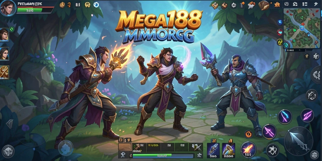 Tangkapan layar MEGA188 menampilkan pertempuran epik di dunia MMORPG.