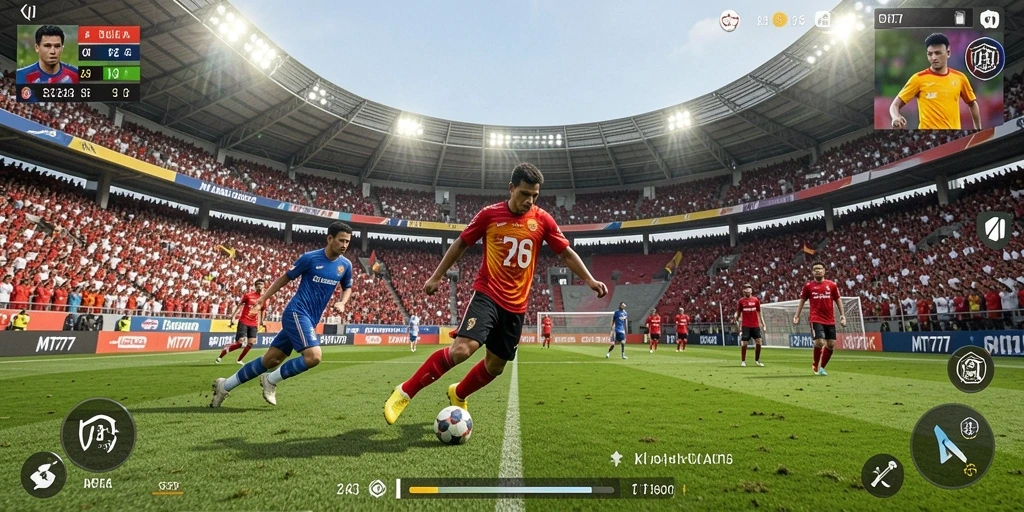 Tampilan screenshot MT777 yang menampilkan aksi sepak bola yang mendebarkan.
