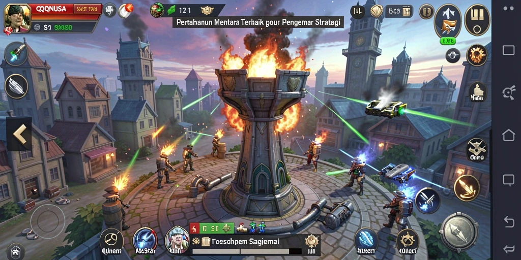 Screenshot QQNUSA menampilkan aksi seru dalam strategi Tower Defense.