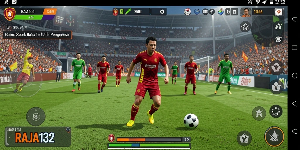 Tampilan gameplay action-packed dalam RAJA132, penuh dengan aksi sepak bola seru.