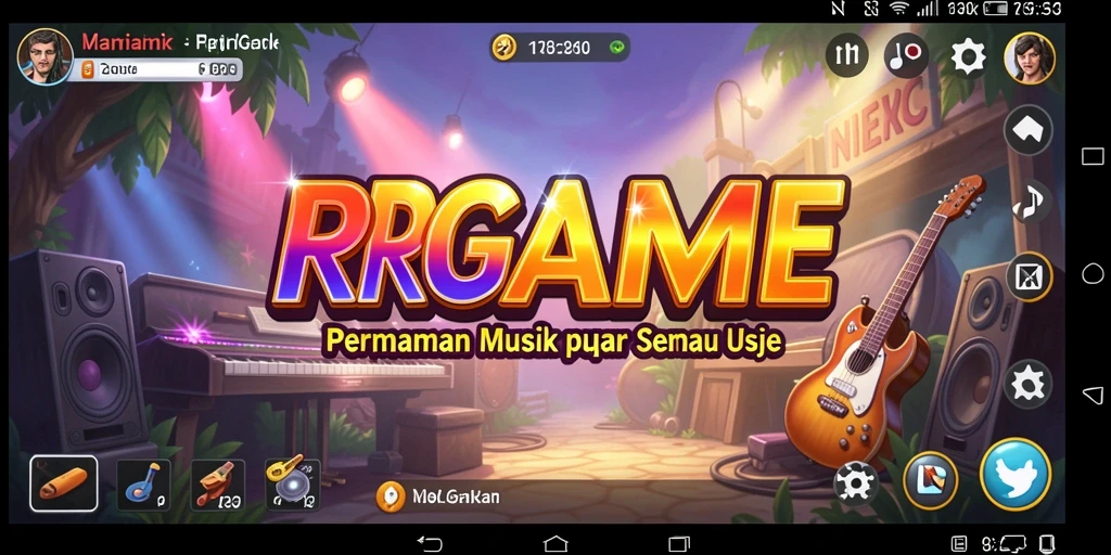 Screenshot utama RPGAME menampilkan gameplay dengan elemen musik yang menarik.