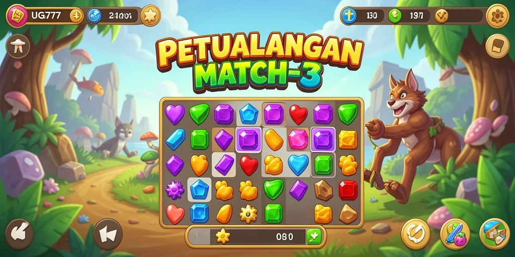 Tangkapan layar gameplay Match-3 dari UG777 yang penuh warna.